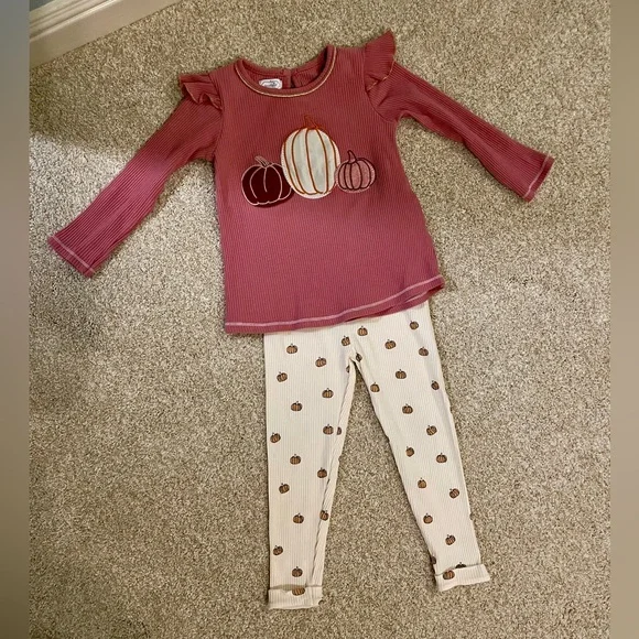 Mud Pie 24M/2T Pink Pumpkin Top & Legging Set - Picture 3 of 6